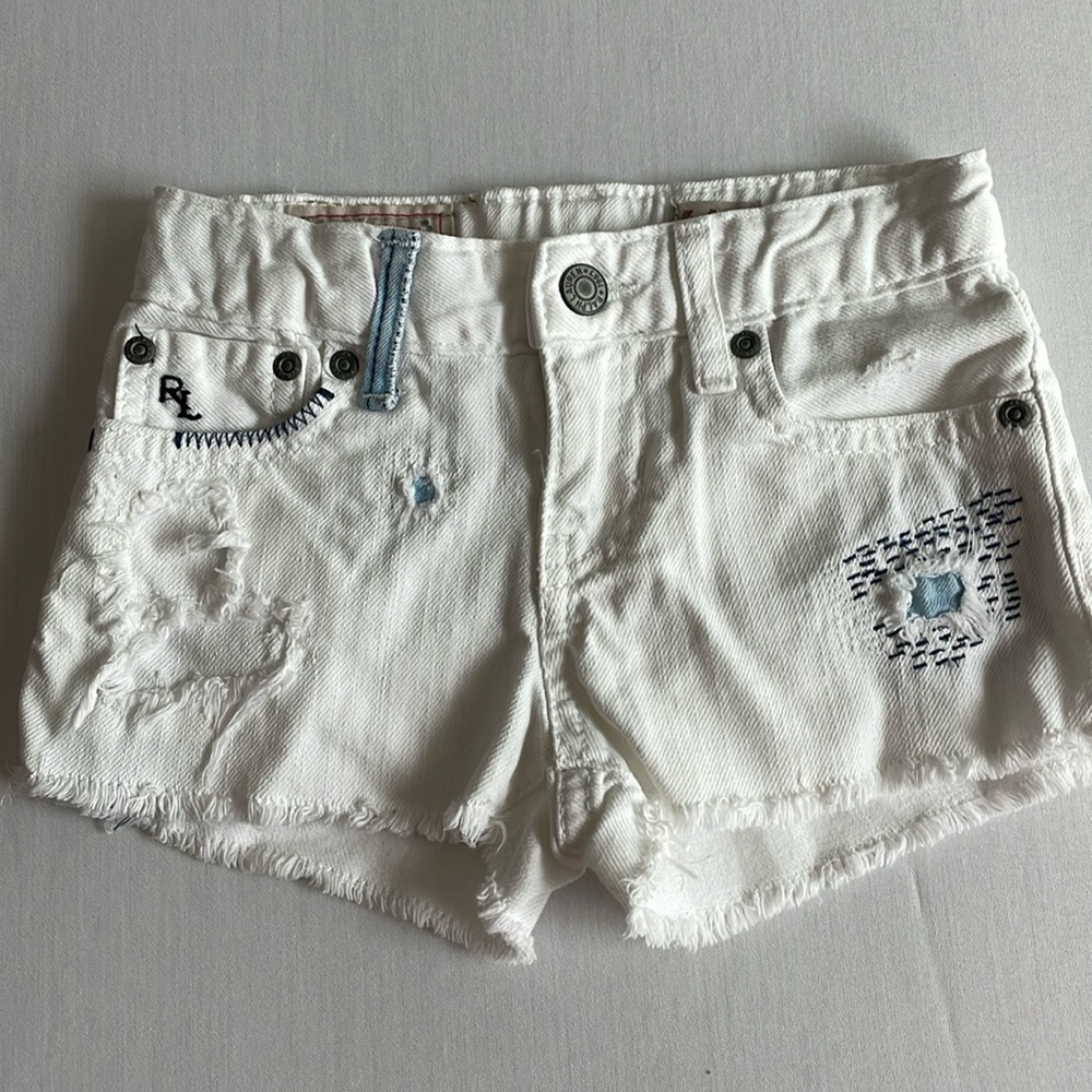 Ralph Lauren Polo girls white distressed denim shorts size 4/4T…EUC!